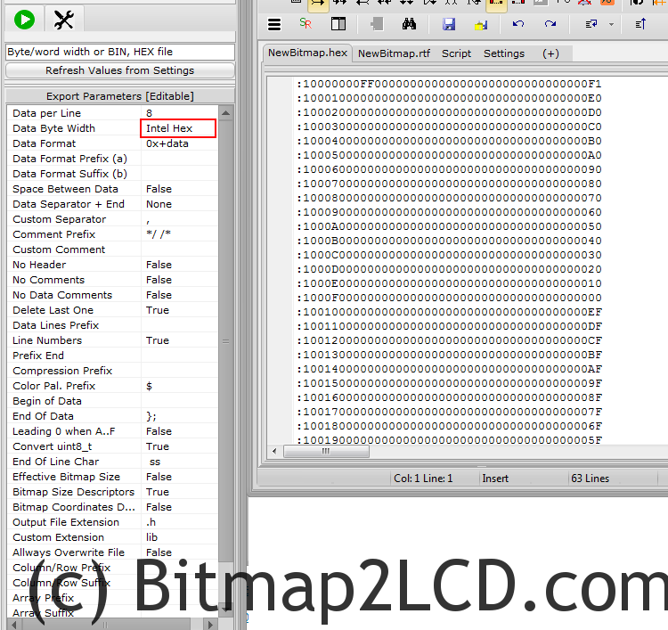 Bitmap2lcd Serial