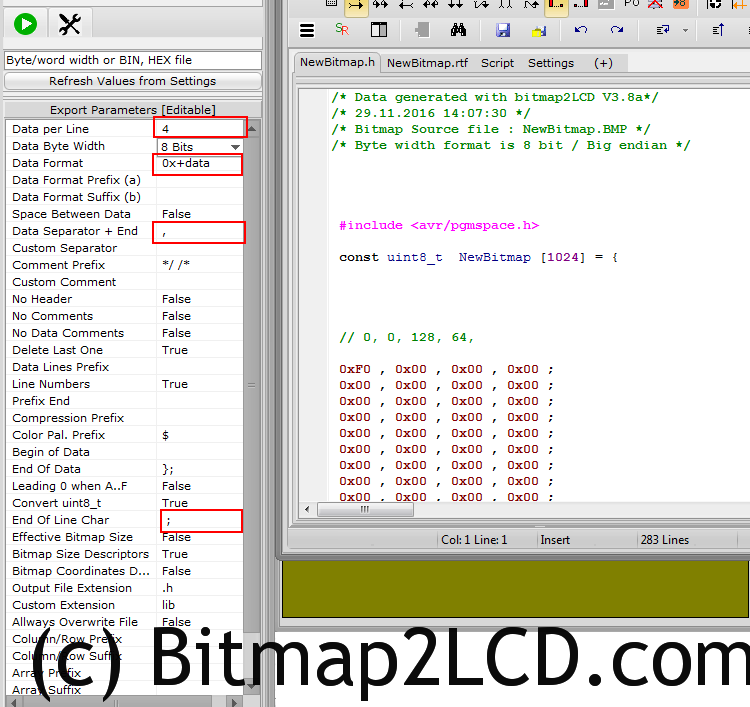 Bitmap2lcd Serial