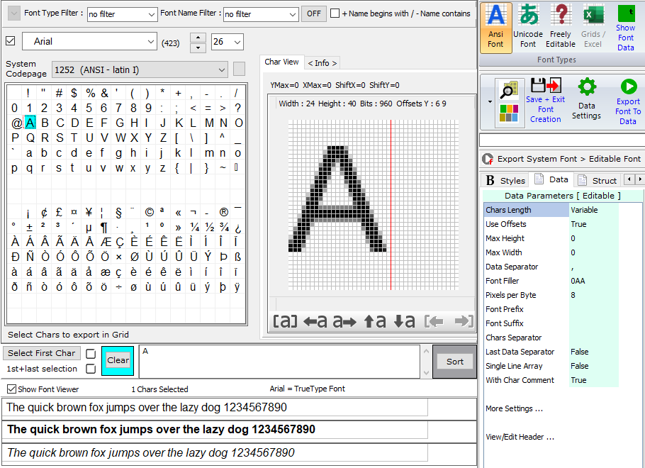 Glcd Font Generator Data And Structure Parameters Bitmap2lcd Software Tool Blog About Glcd Displays And Programming